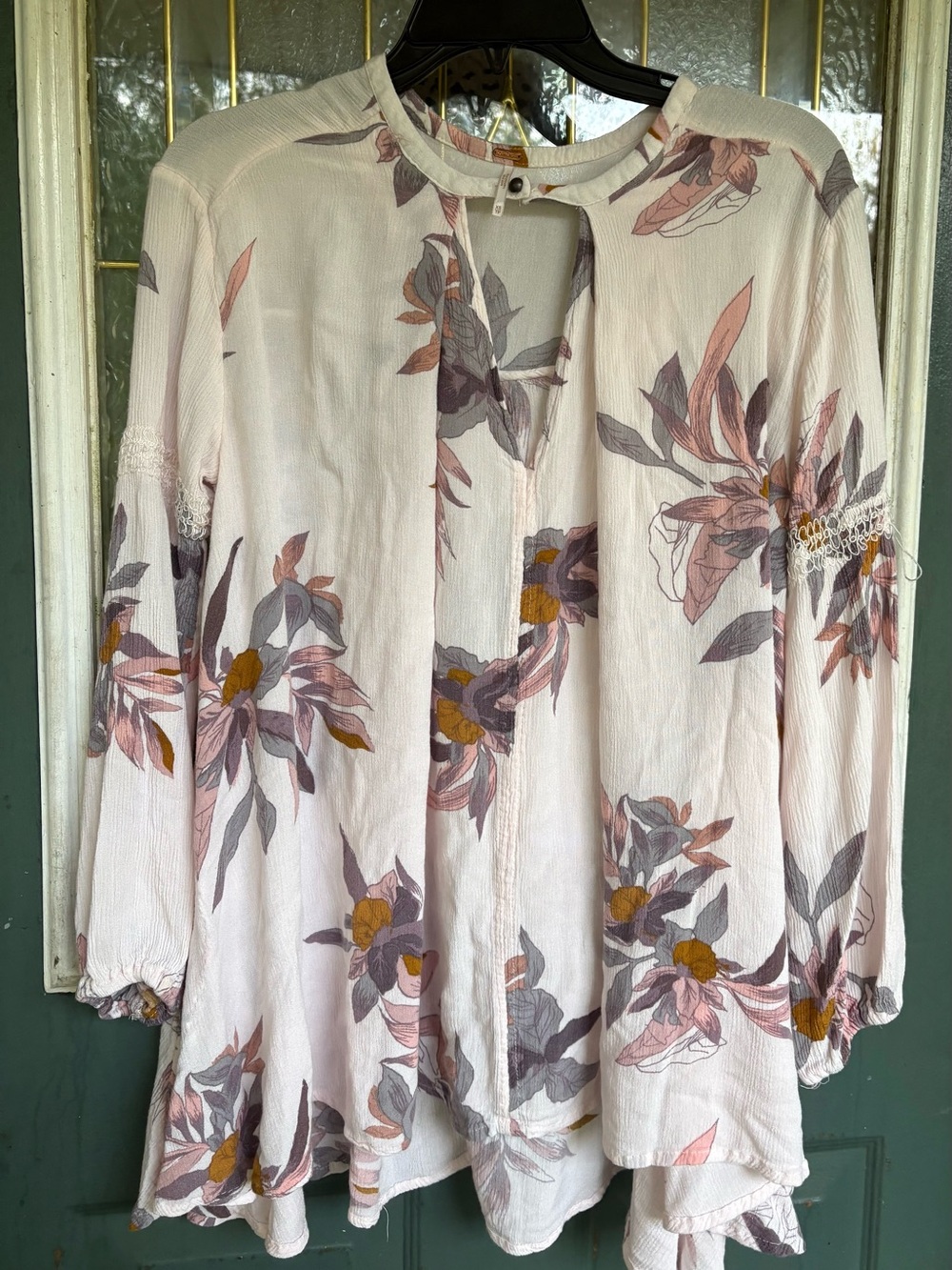 Free People Pale Pink Floral Long-Sleeve Tunic